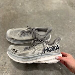 Grey Hoka One one Clifton 9 running sneaker shoes